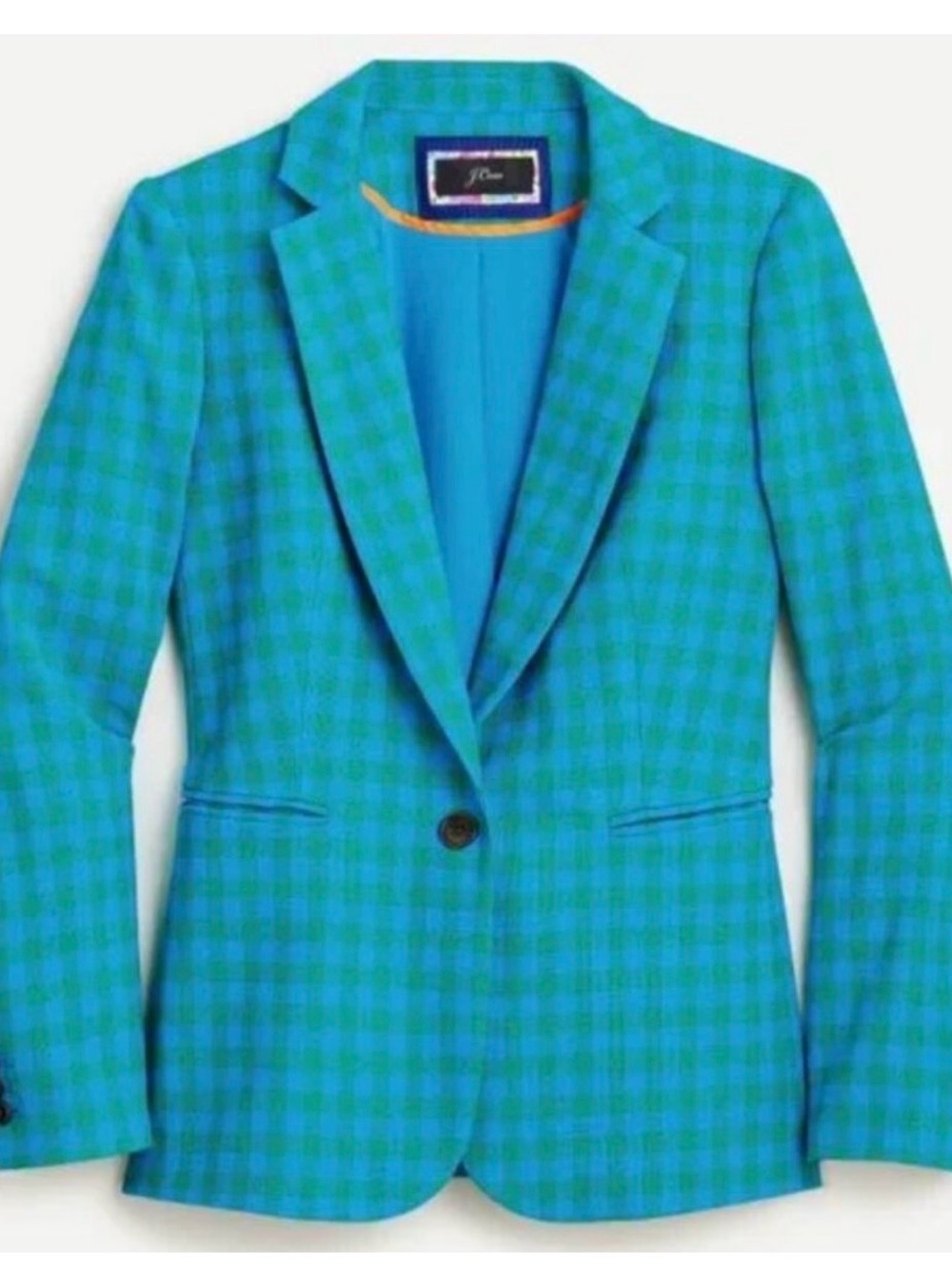J. Crew Parke Colorful Blue Gingham Plaid Single-Button Blazer